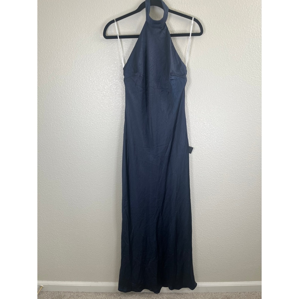 NWT Lulus Love in Your Life Satin Halter Maxi Dress Navy Blue Small - Picture 4 of 11